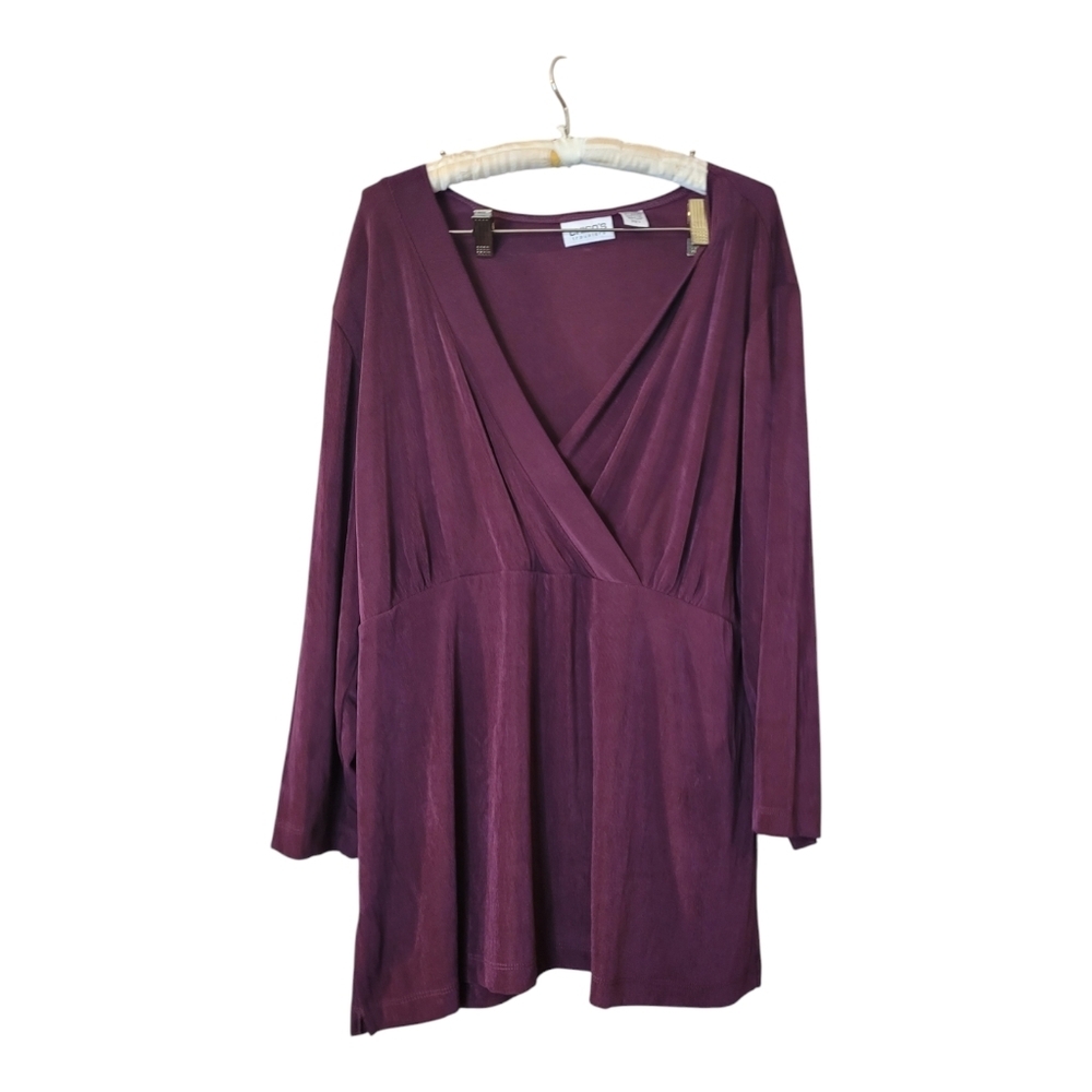 Chico's Travelers 3 purple wrap front flattering tunic top classic 16 XL